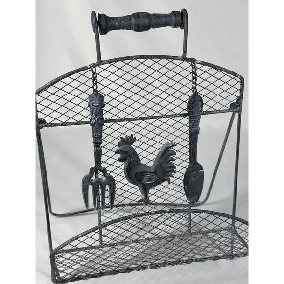 Rustic VTG Metal Rooster Spoon Cookbook Napkins Holder Stand Farmhouse Decor - Picture 9 of 12